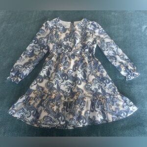 Janie and Jack Long Sleeve Paisley Ruffle Airy Dress Size 5 Blue Yellow Fall